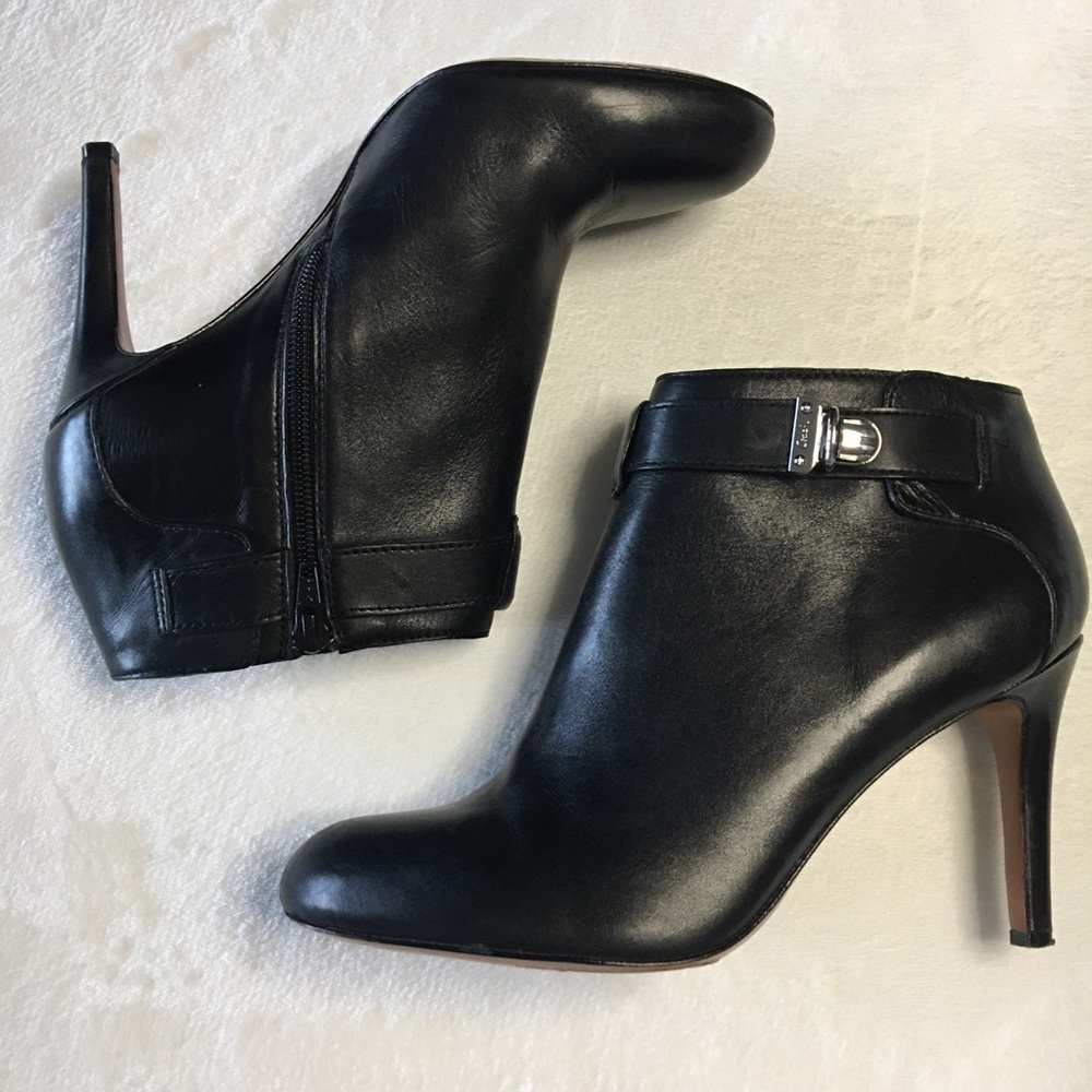 Coach Sondra Black Leather Booties Silver Buckle 8